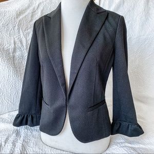 Black Textured Ruffled Cuff Blazer